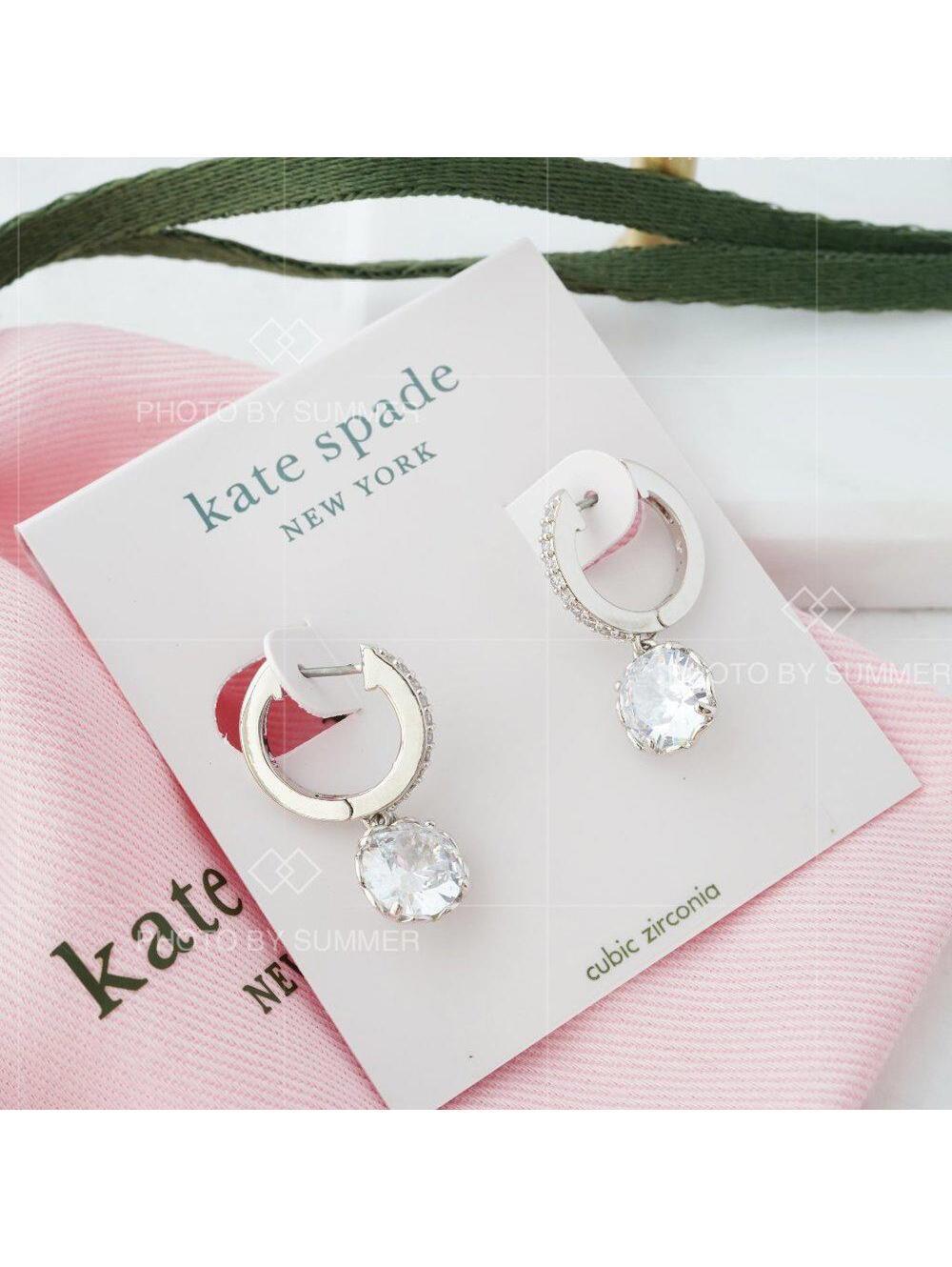Kate Spade That Sparkle Pave Huggies Hoop Earrings Clear/ Silver - Picture 3 of 5